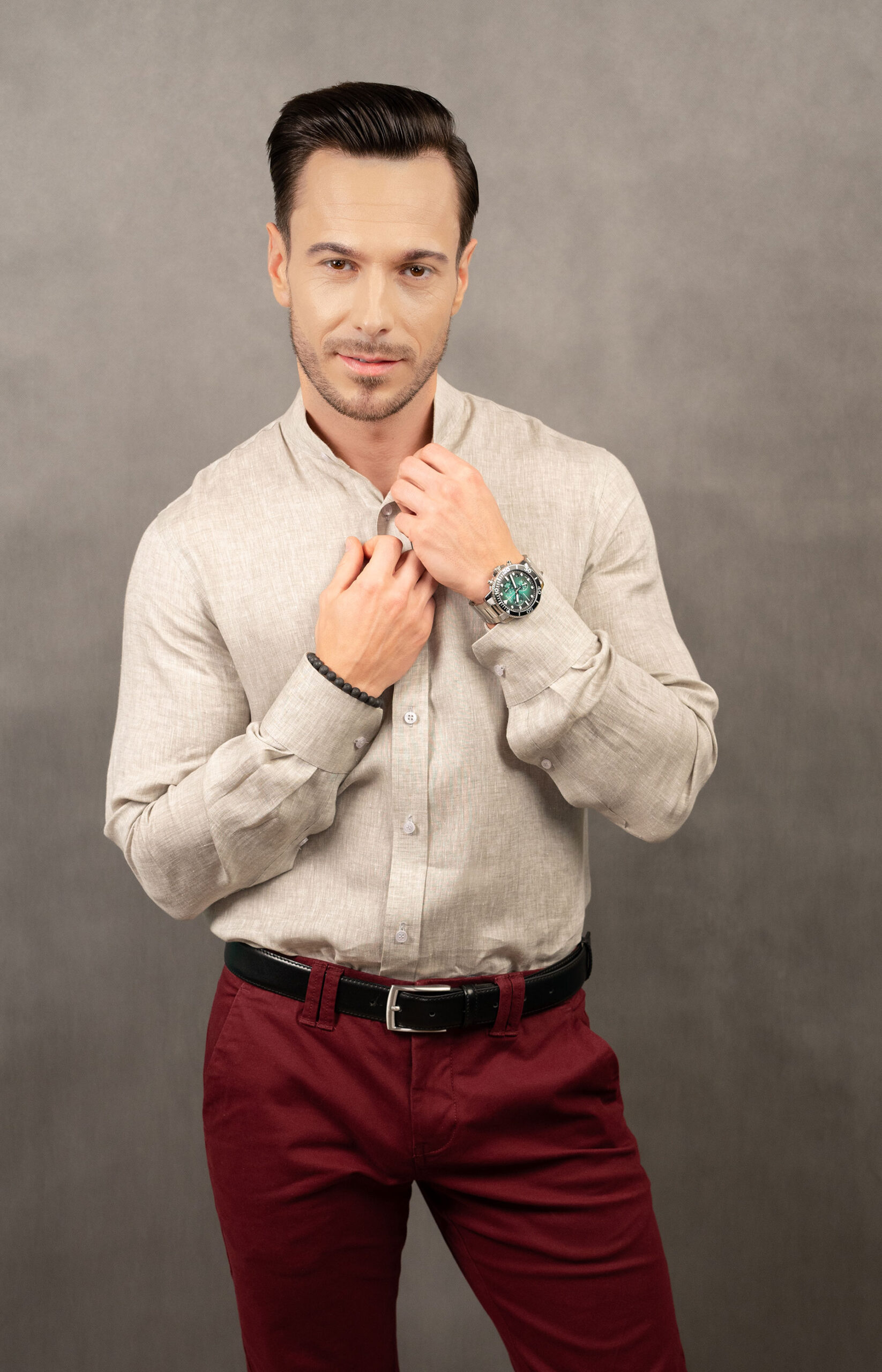 Lniana koszula męska w odcieniu naturalnym